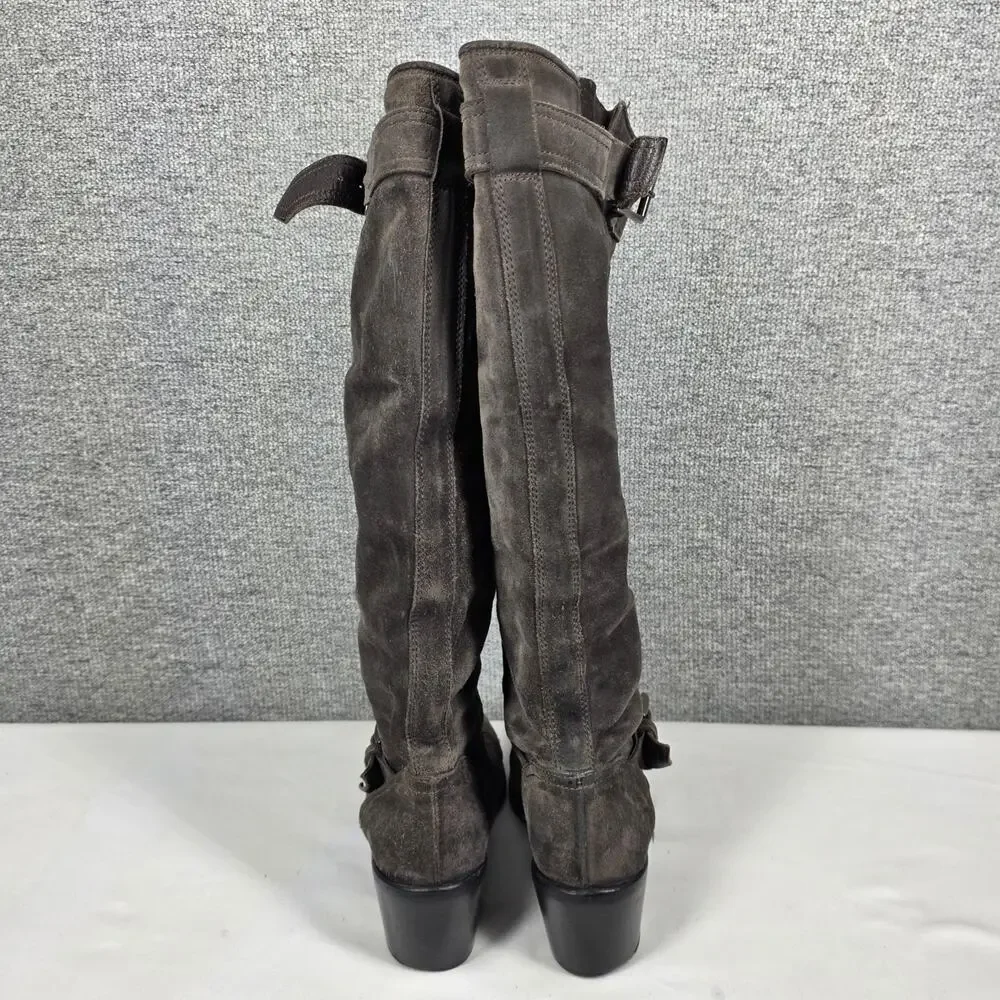 AGL GRAY SUEDE TALL RIDING BOOTS SIZE 36 EU / US 6 BUCKLE HEEL MINIMALIST CHIC